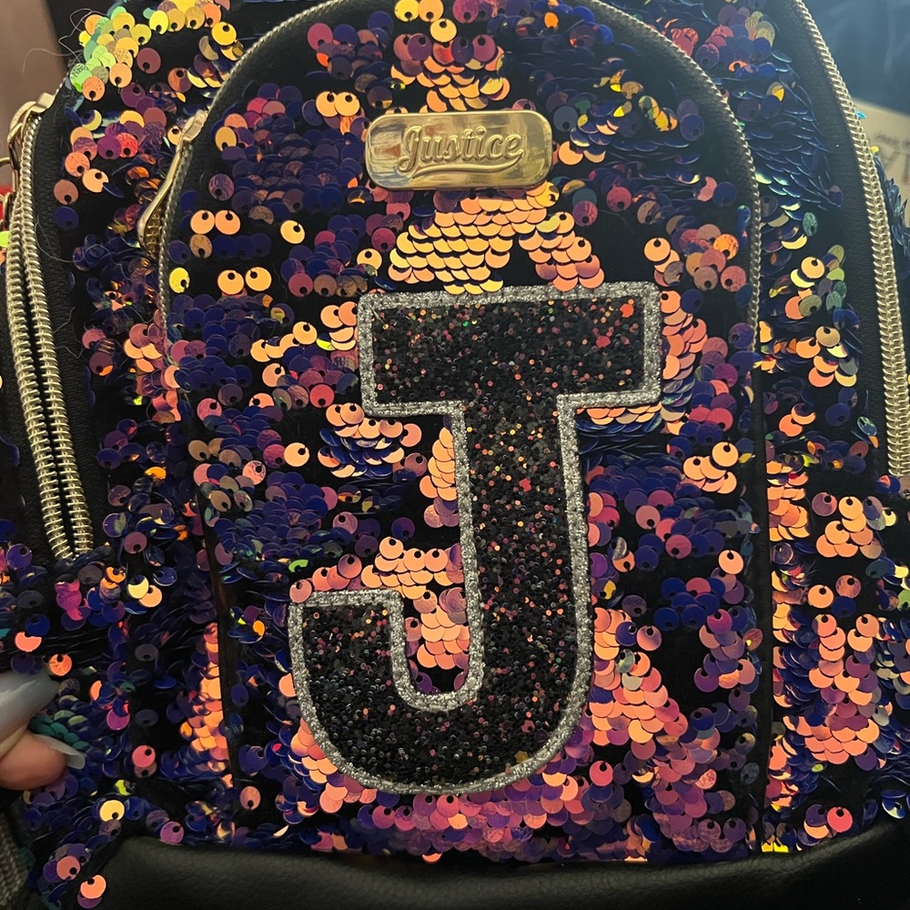 Justice Purple Confetti Backpack with Glittery J